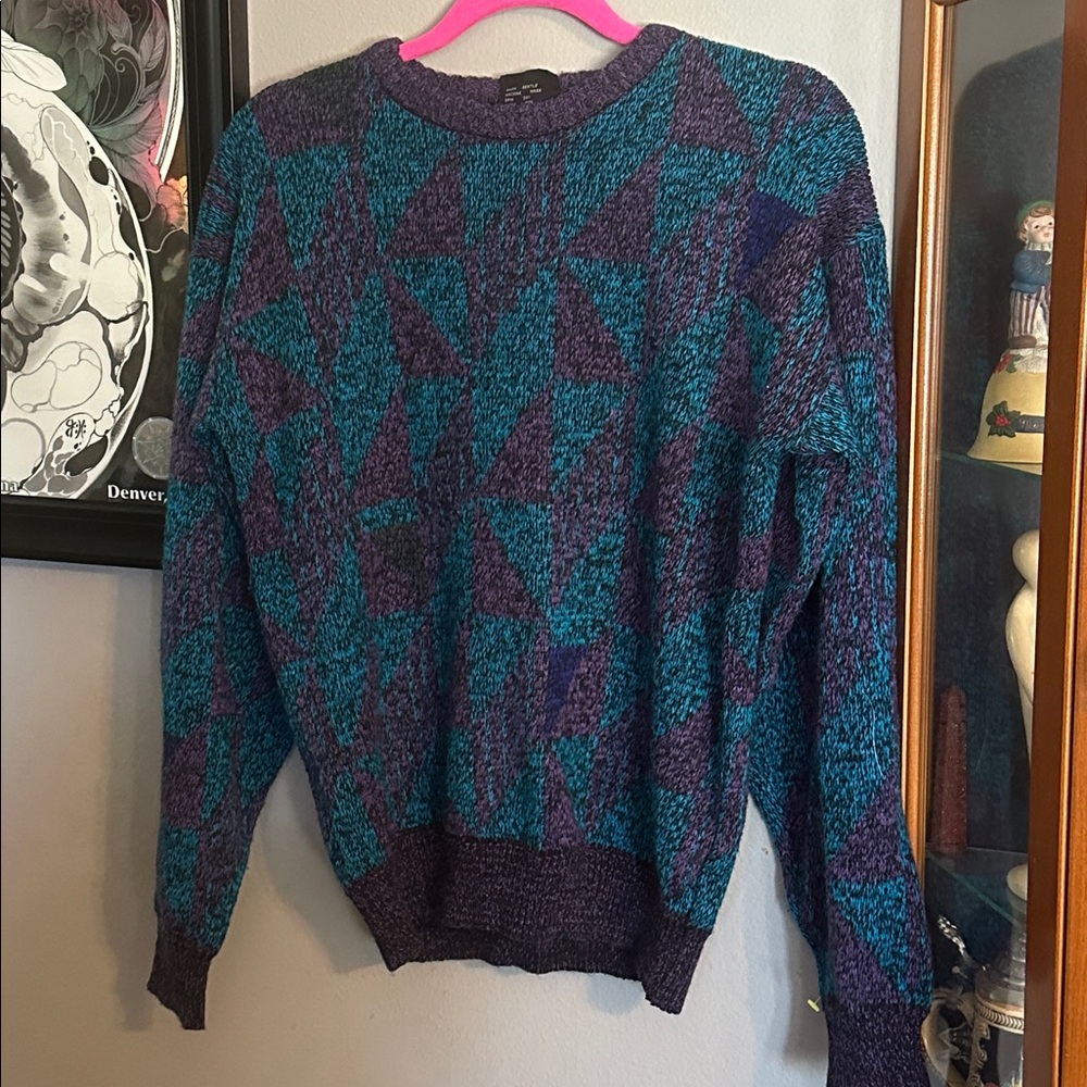 Vintage 80’s Geometric Crewneck Sweater - Teal and Purple